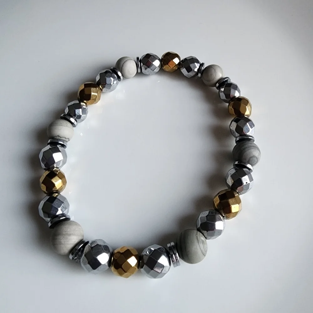Gasped Zebra and Hematite Beaded Bracelet